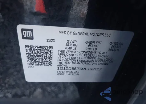 2024 Chevrolet Malibu Fwd 1Lt z USA, uszkodzony, nr VIN 1G1ZD5ST6RF132117